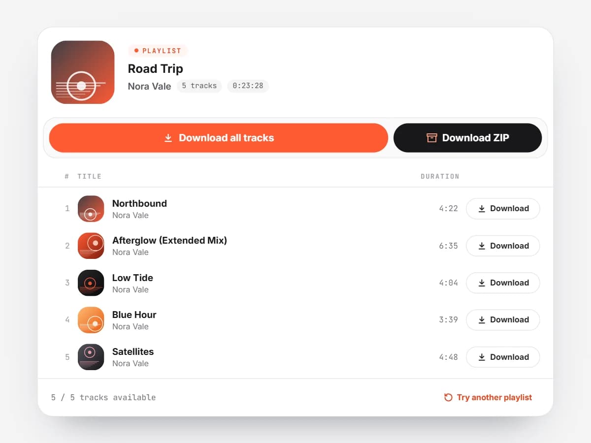 A SoundCloud playlist ready to download as a ZIP in SCSaver