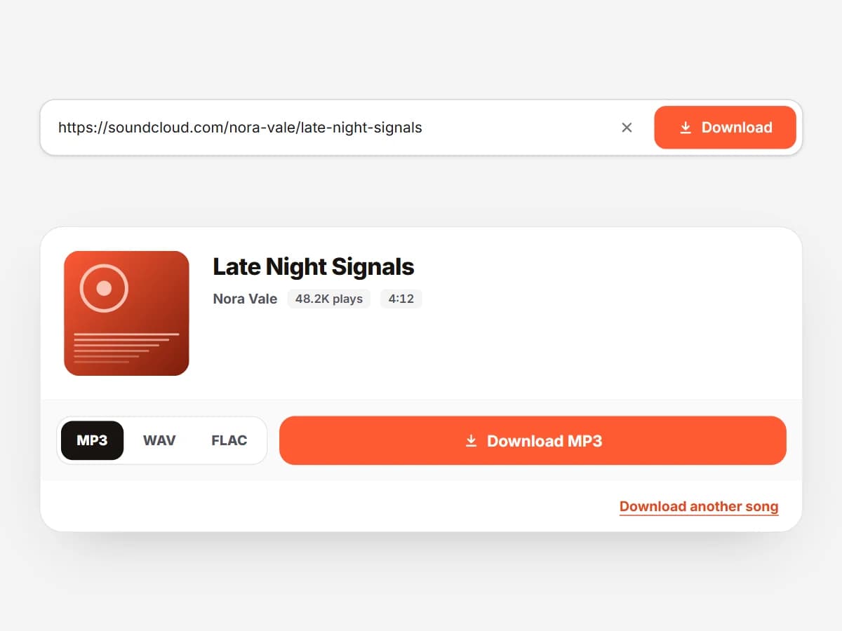 A SoundCloud link pasted into SCSaver, ready to download as MP3